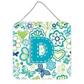 Micasa Letter D Flowers And Butterflies Teal Blue Wall and Door Hanging Prints MI729894